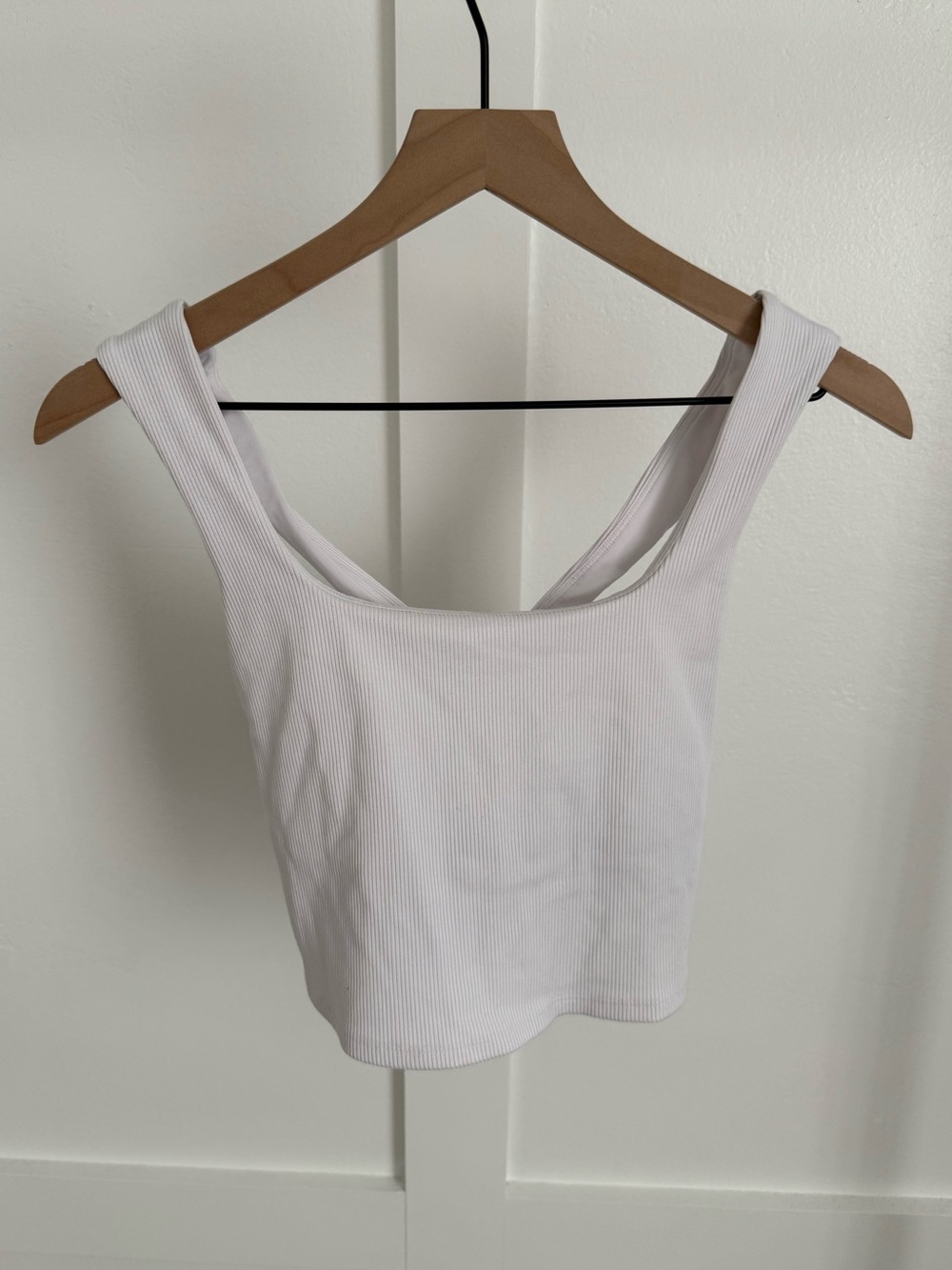 Alo Yoga White Ribbed Square-Neck Crop Tank